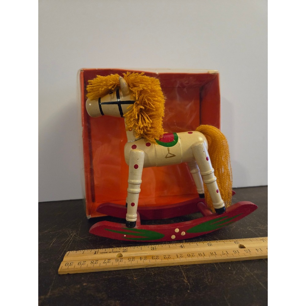 Vintage Wooden Rocking Horse Christmas Decoration TG&Y Retro Holiday‎ Decor 6in